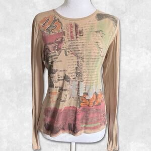 Y2K Euro Text Graphic Subversive Long Sleeve Top Size L